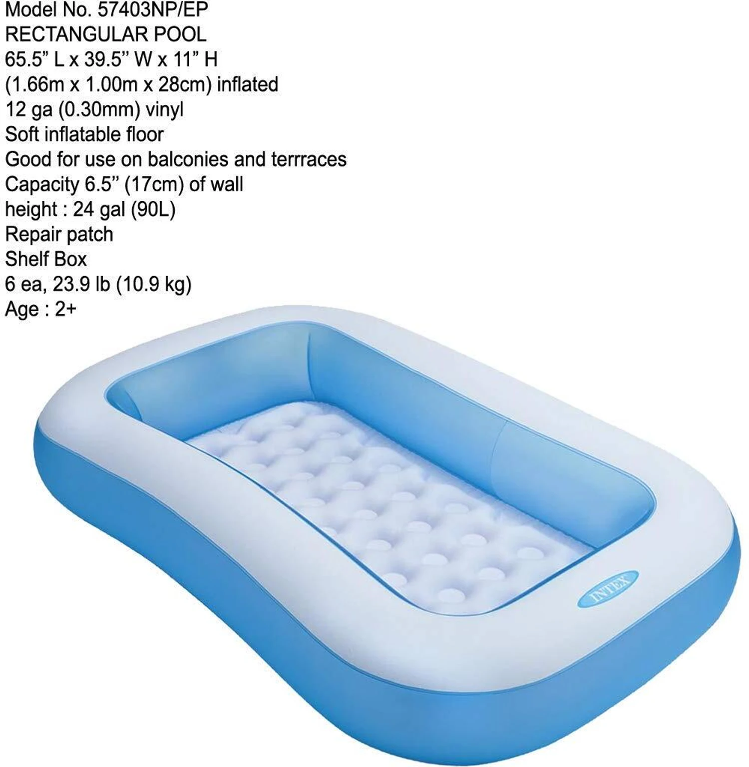 INTEX 5.5 Feet Rectangular Inflatable Baby Swimming Pool Bath Tub